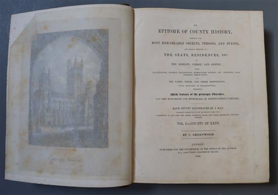 Greenwood, Christopher - An Epitome of County History, Vol I, County of Kent, 4to, calf, hand coloured with map,